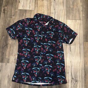 Retro Rifle Shirt Mens L Blackbeard Skull Floral Performance Button Down
